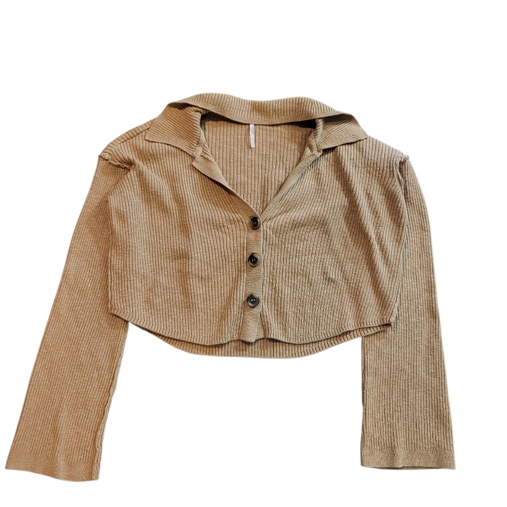 Free People Ella Button Up Sweater Iced Coffee Size XS